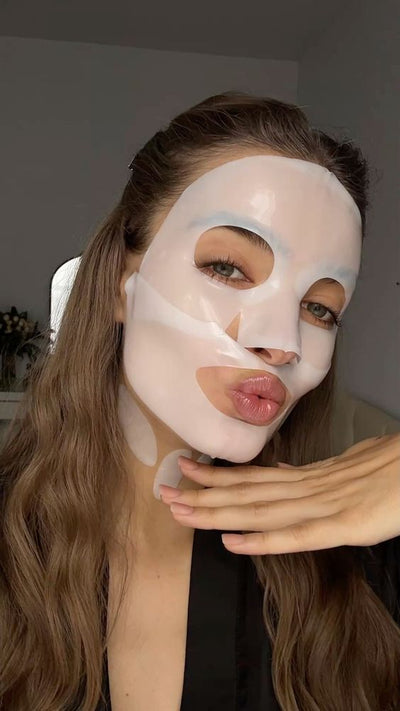 Mask selfie! My skin feels bouncy and firm right after removing it.